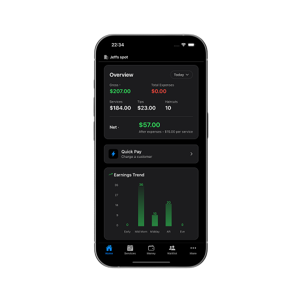 Earnings overview screen